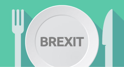 A fork, a plate and a knife, the word 
