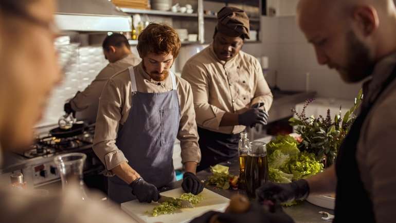 Back of house staff prepping food