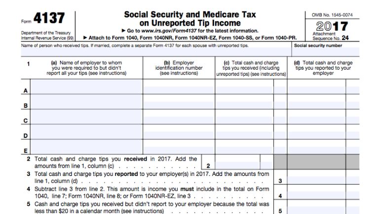 4137 social security and medicare tax on unreported tip income form