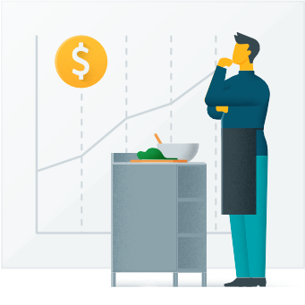 Restaurant employee looking at a graph