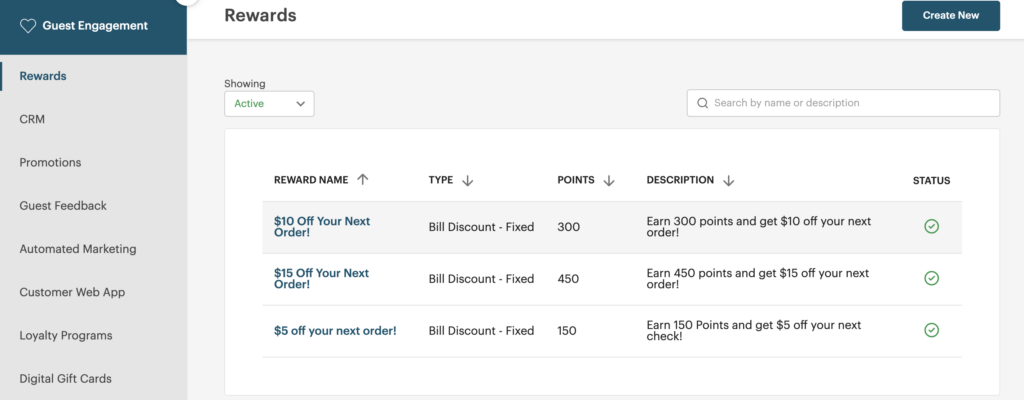 A screenshot of TouchBistro Loyalty showing the different reward tiers.